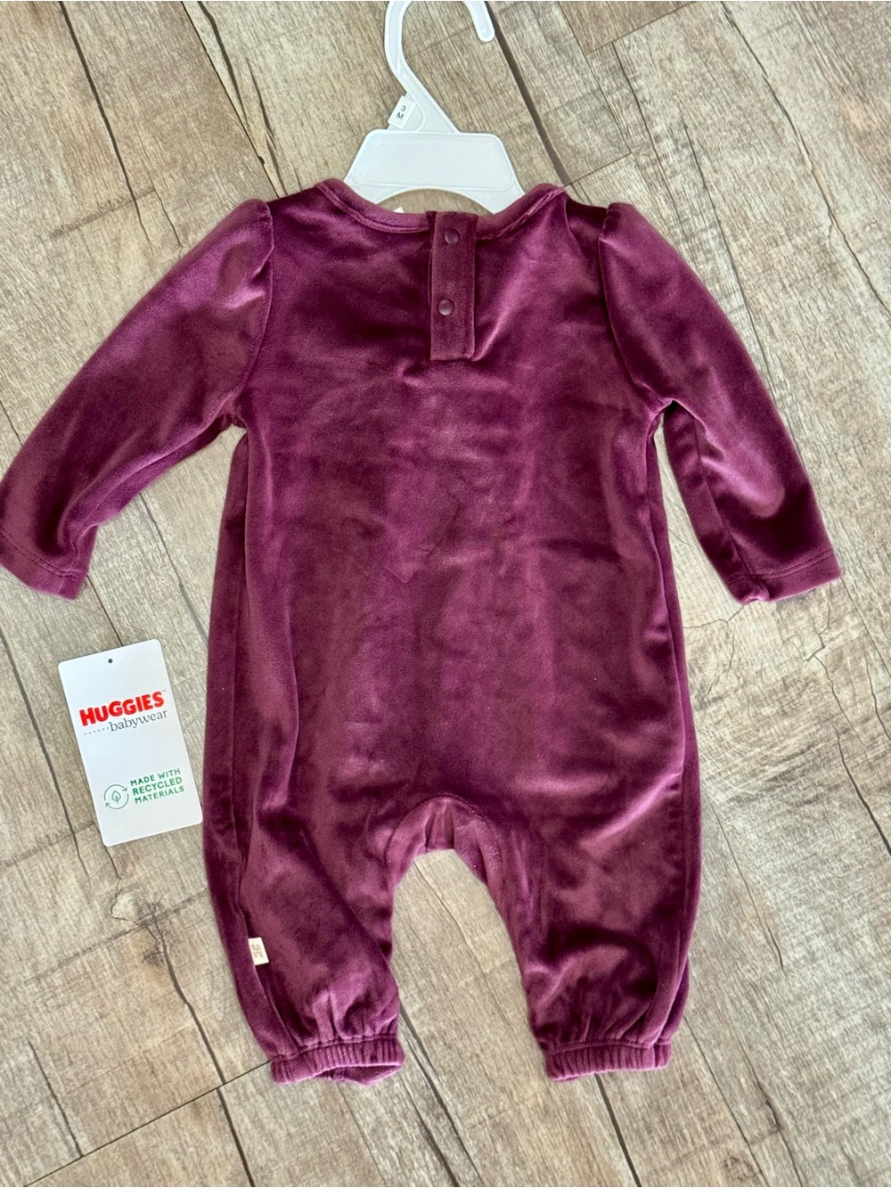 Huggies Baby Wear Velour Coverall 3M Purple Burgundy Bow One Piece‎ Infant - Picture 8 of 9